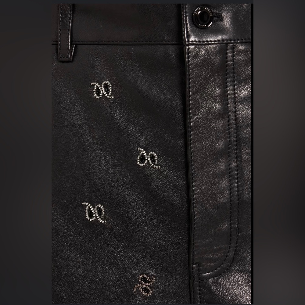 YSL Saint Laurent High Rise Embellished Embroidered Lambskin Leather Shorts - Picture 7 of 15